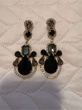 Amazon Black & Smoky Crystal Drop Statement Earrings prom/mother of bride/groom